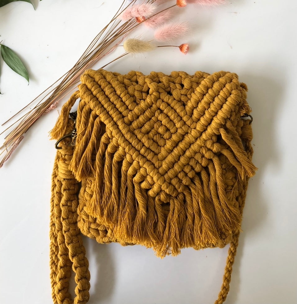 Macrame shoulder/ clutch bag - Mustard